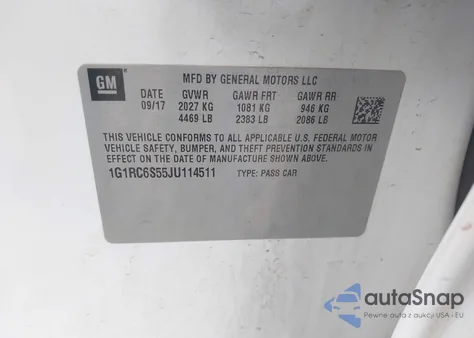 2018 Chevrolet Volt Lt z USA, uszkodzony, nr VIN 1G1RC6S55JU114511